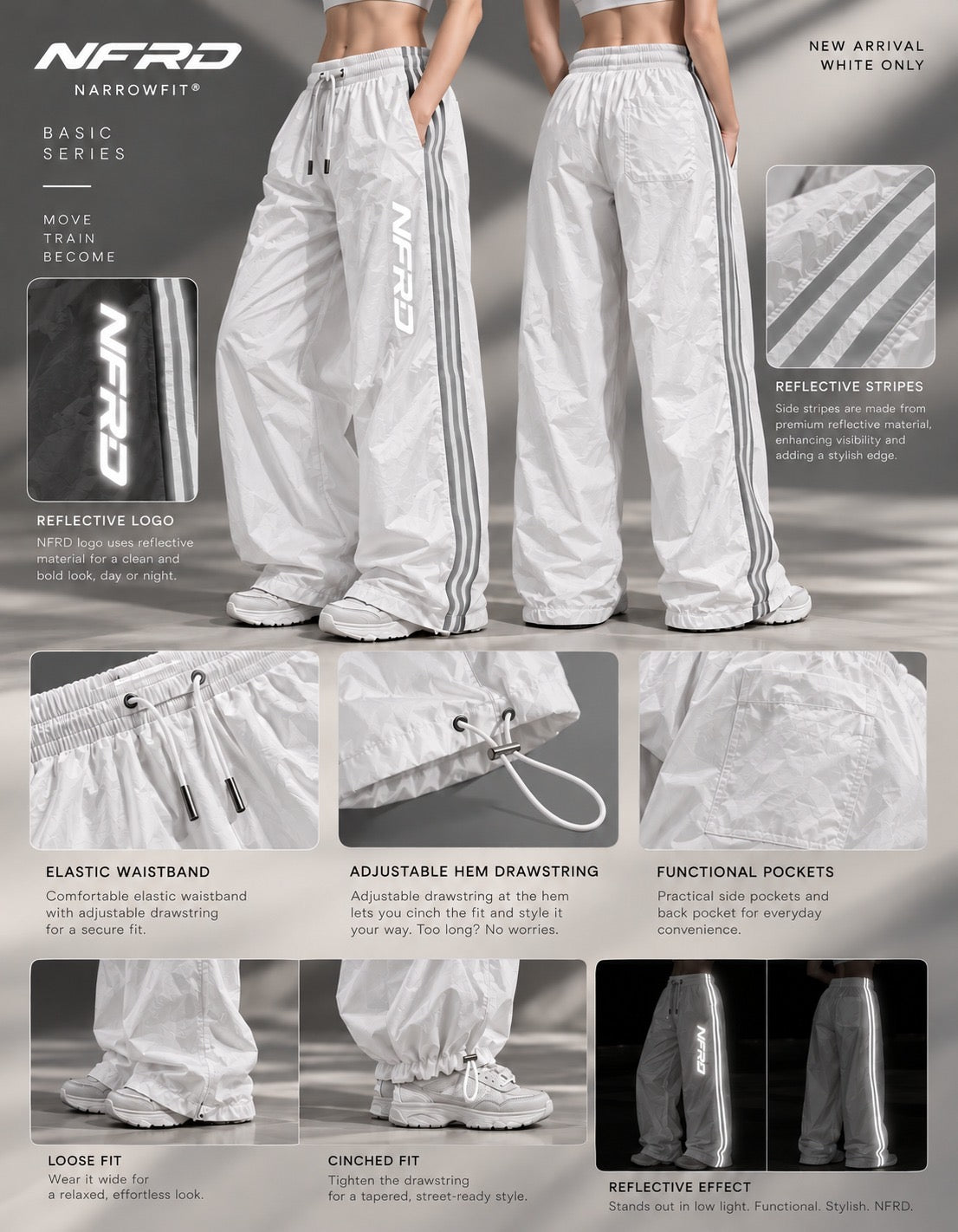 NFRD Wide-Leg Track Pants — White