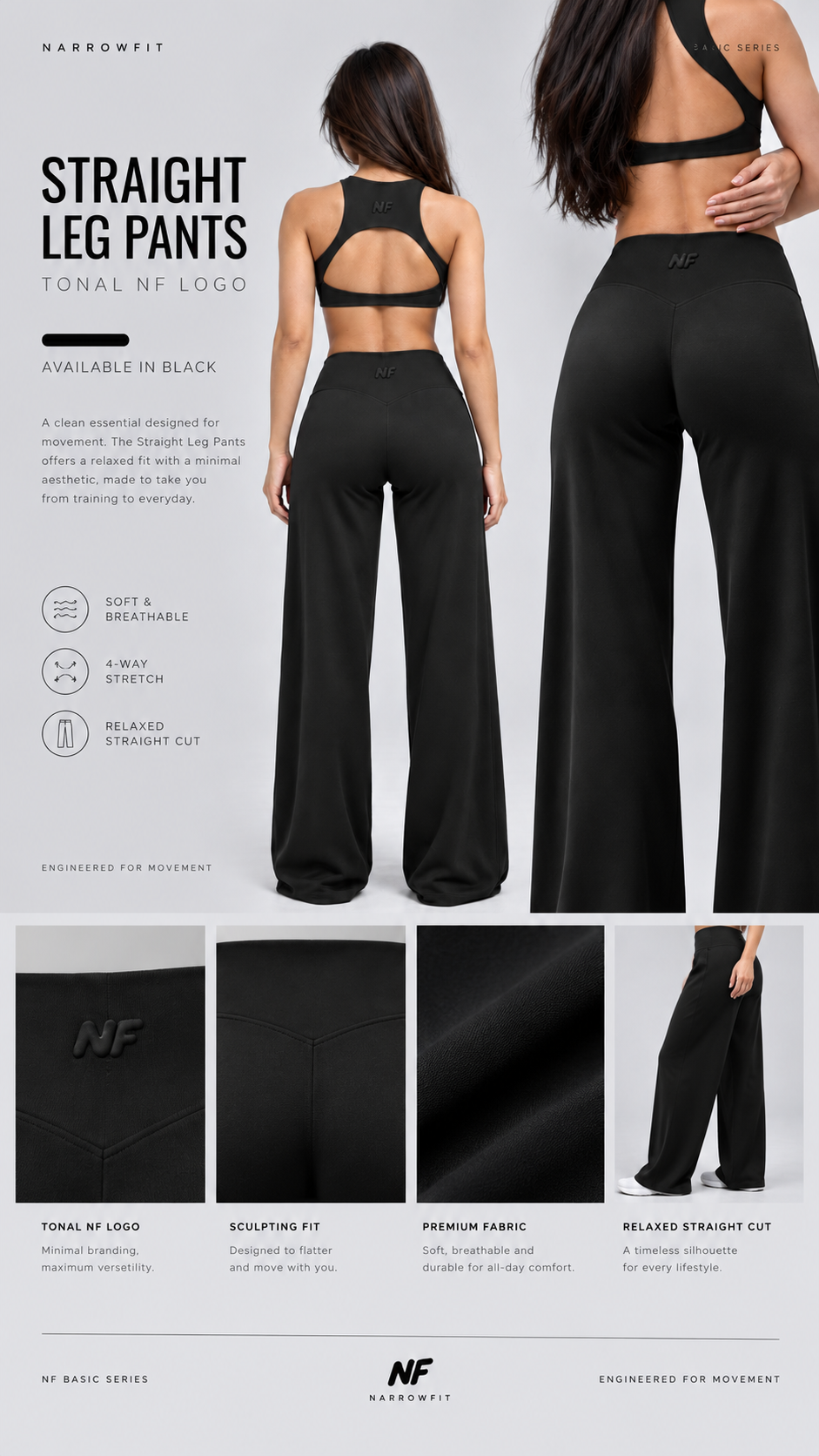 NF Top + Straight Leg Pants Set — Black